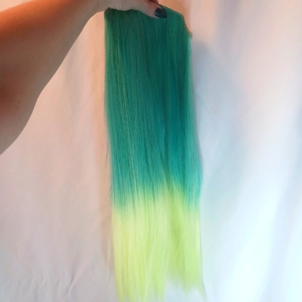 Aqua to Neon Yellow Ombre Clip-In Hair Extension.
